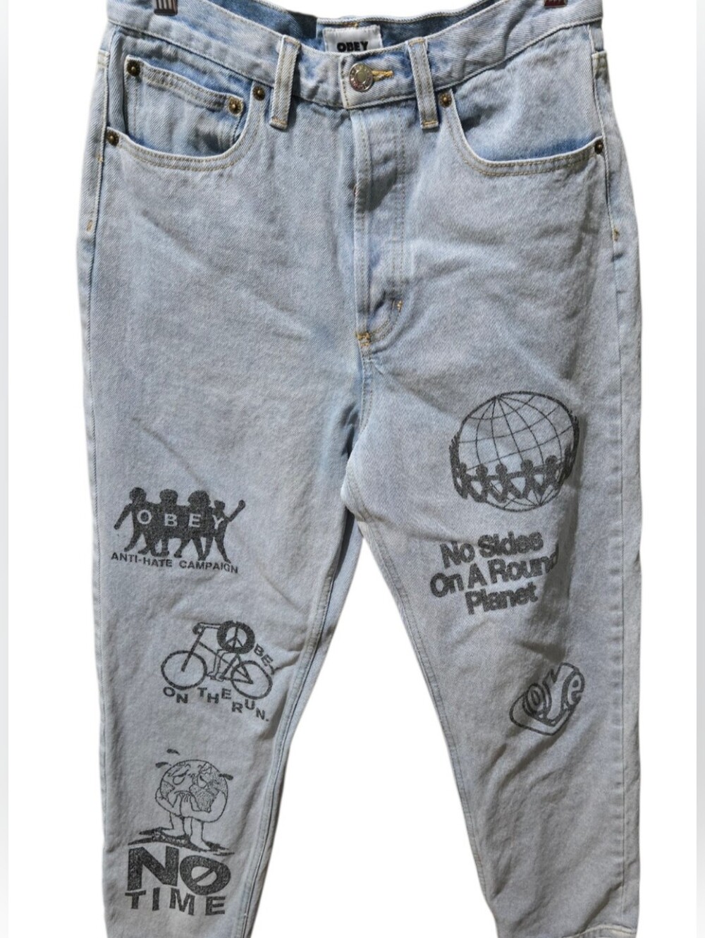 OBEY Y2K Graphic Print Jeans Size 27 Anti-Hate Campaign